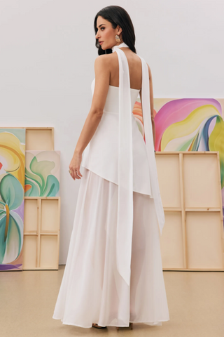 Florence Asymmetrical Chiffon Maxi Dress with Scarf