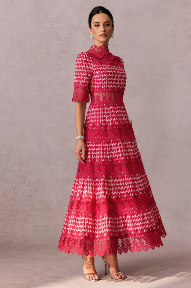 Sabrina Embroidered Lace Midi Dress
