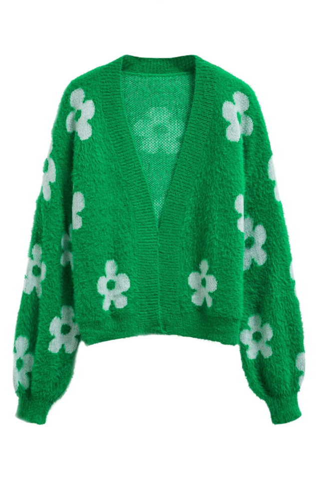 Cuteness Flowers Fuzzy Knit Cardigan
