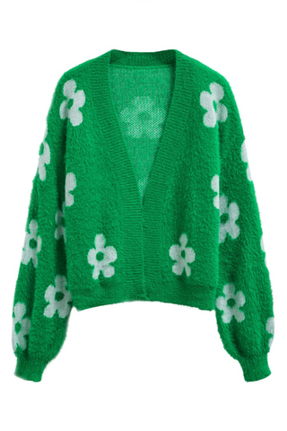 Cuteness Flowers Fuzzy Knit Cardigan