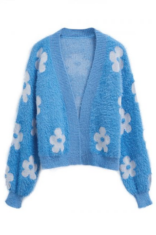 Cuteness Flowers Fuzzy Knit Cardigan