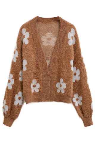 Cuteness Flowers Fuzzy Knit Cardigan