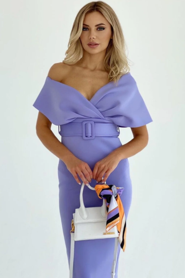 Off The Shoulder Belt Midi Dress