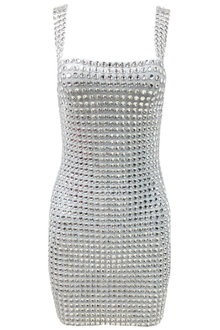Shiny Stone Embellished Short Dress
