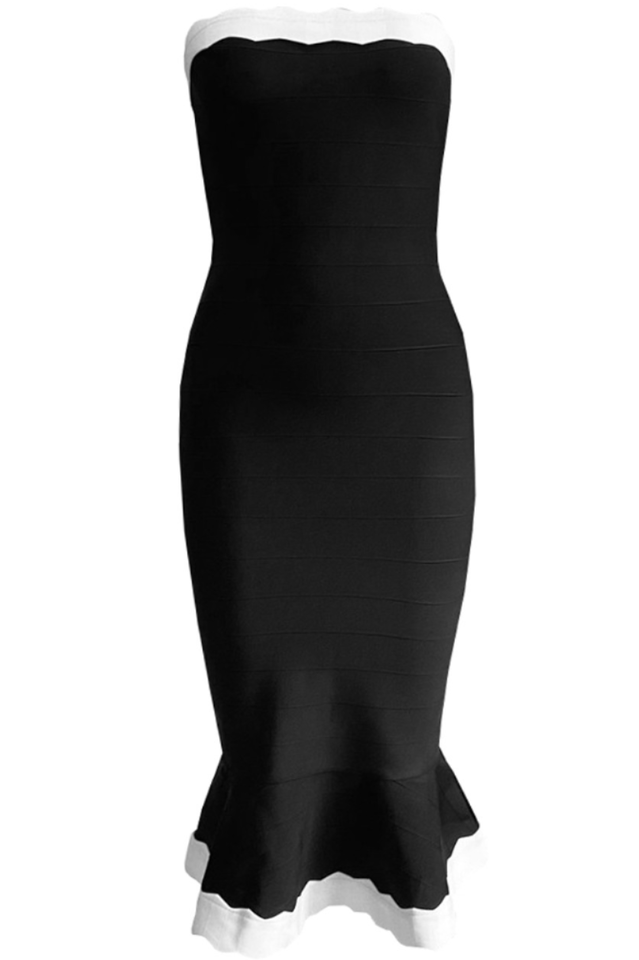 Wavy Trim Fishtail Bandage Midi Dress