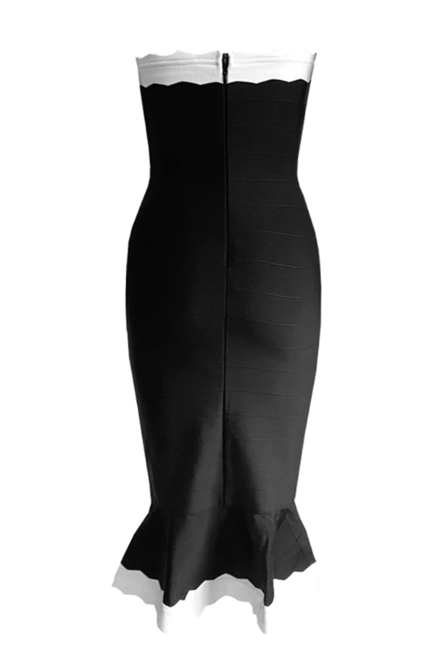 Wavy Trim Fishtail Bandage Midi Dress