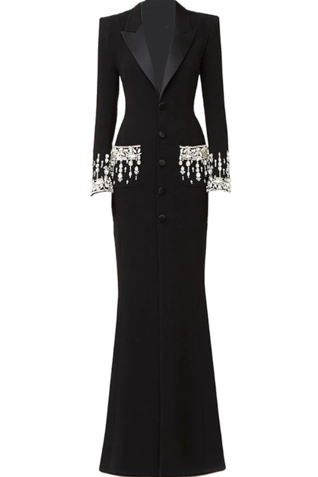 Crystal Sequin Maxi Coat Dress