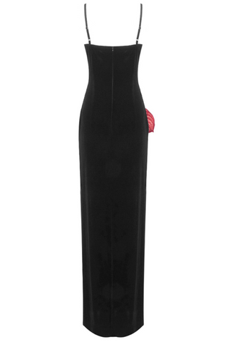 Laceleaf Detail Mesh Maxi Velvet Dress