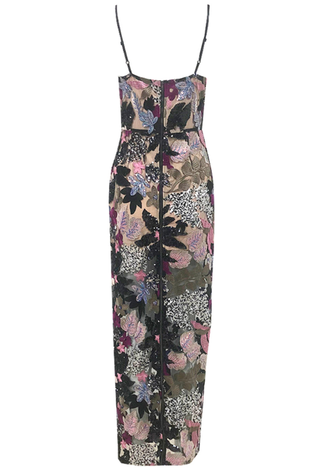 Floral Sequin Embroidered Maxi Dress