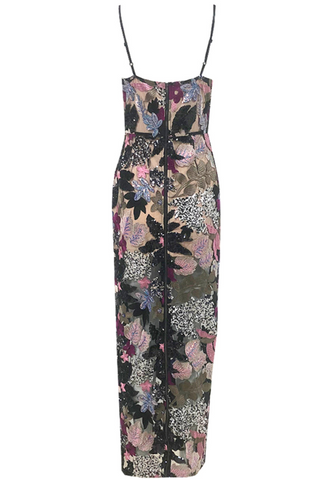 Floral Sequin Embroidered Maxi Dress