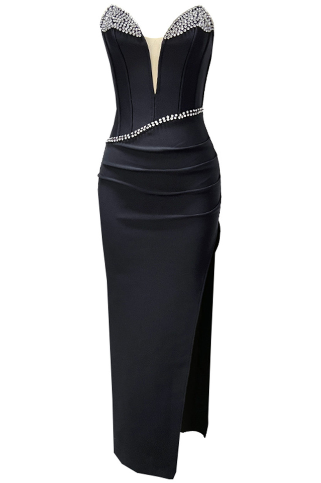 Strapless Crystal Embellished Maxi Dress