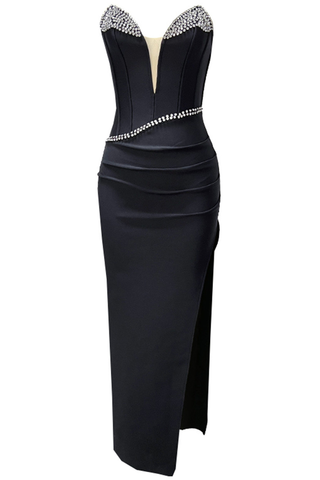 Strapless Crystal Embellished Maxi Dress