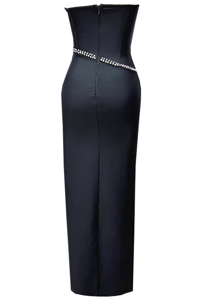 Strapless Crystal Embellished Maxi Dress