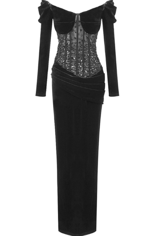 Crystal Corset Maxi Velvet Dress