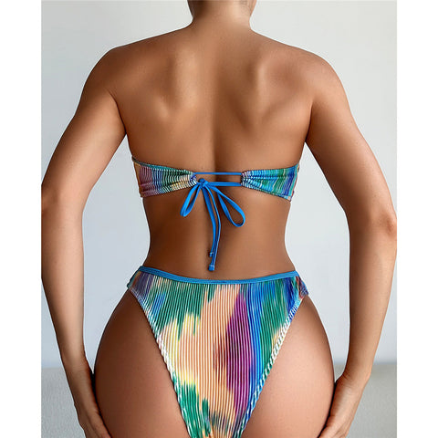 Audrey Colorful Bandeau Ribbed Brazilian Bikini