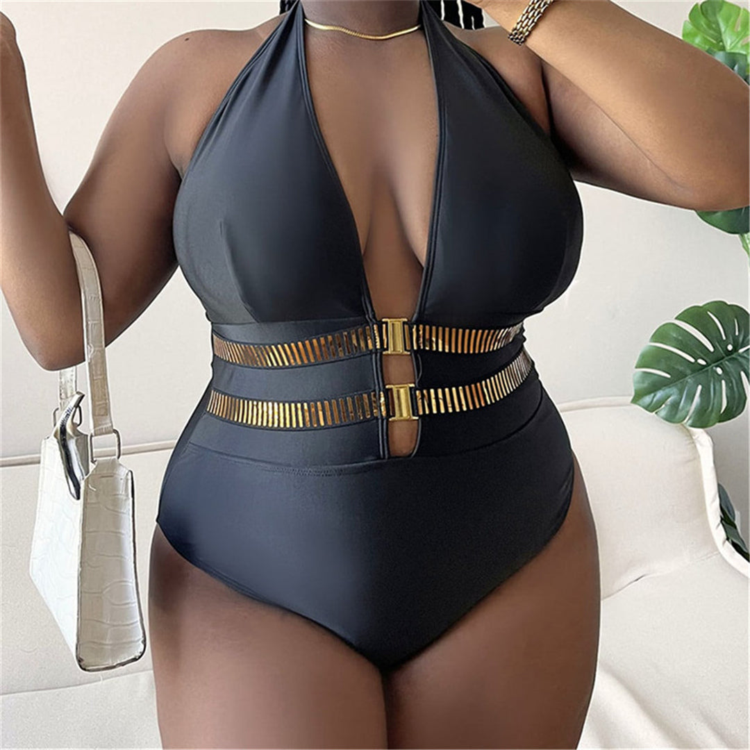 Faith Deep V Neck Halter Plus Size Monokini