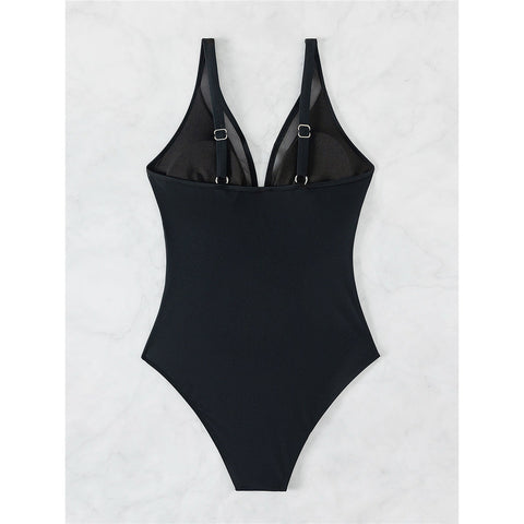 Deborah Mesh Sheer V Neck One Piece Swimsuit