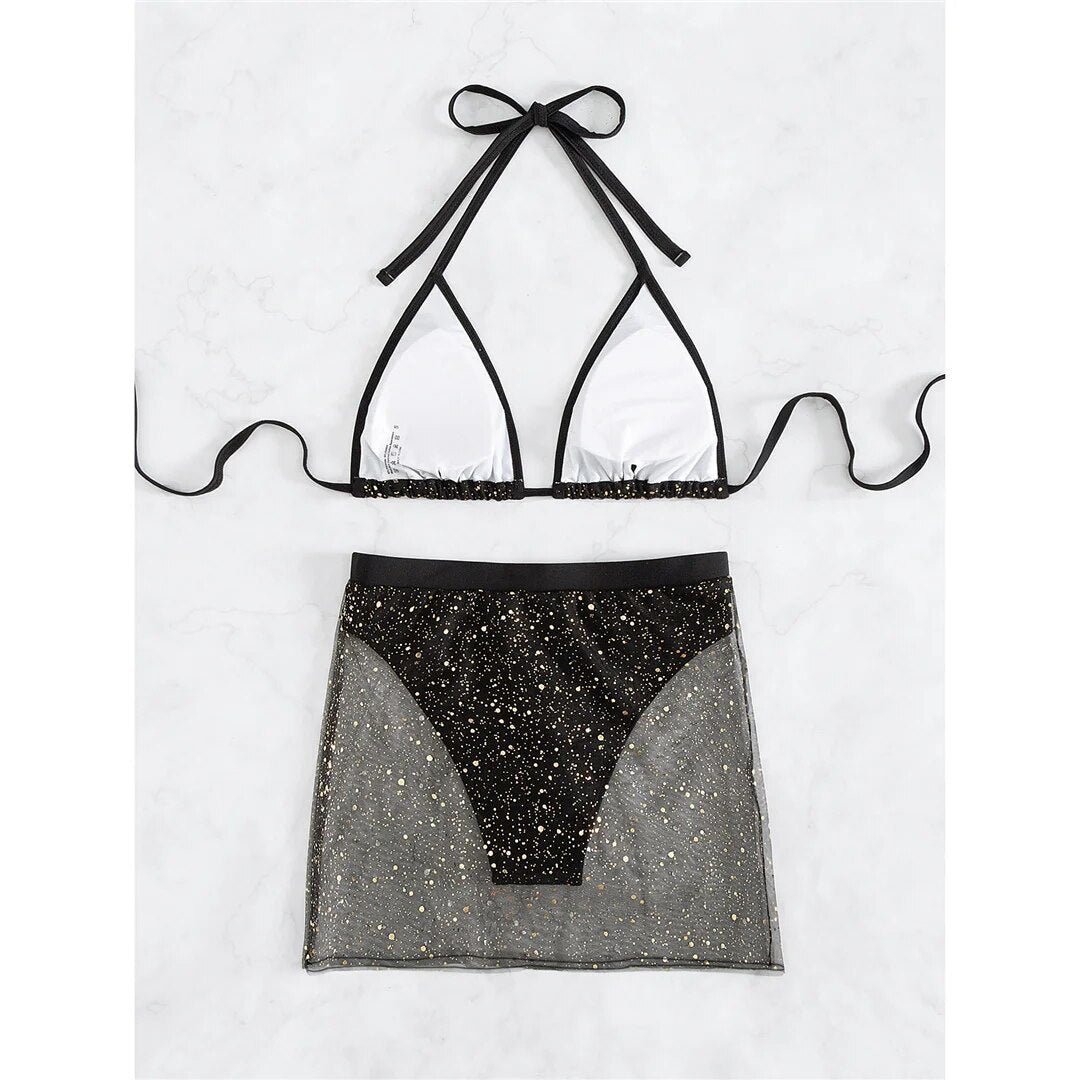 Paris Glitter Sparkling Halter Skirt Bikini