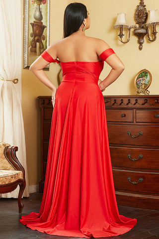 Red Plus Size Off Shoulder A-Line Prom Gown Evening Dress