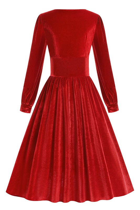 Midi Red Long Sleeve A-Line Party Dress