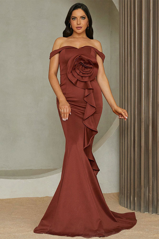 Red Off Shoulder Mermaid Formal Gown Evening Dress