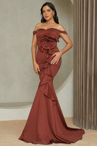 Red Off Shoulder Mermaid Formal Gown Evening Dress