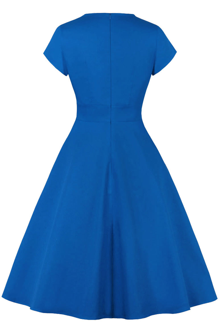 Royal Blue A-Line Midi Cocktail Party Dress