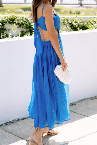 Backless Royal Blue A-Line Cut Out Dress