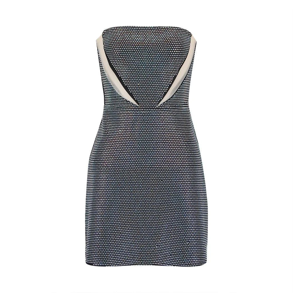 Midnight Haze Rhinestone Bodycon Mini Dress