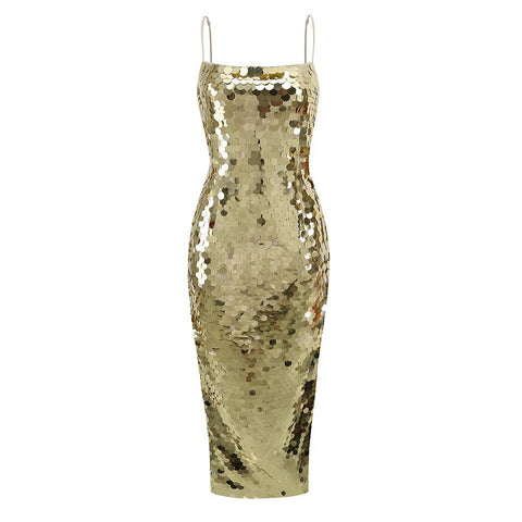 Golden Glow Sequin Midi Dress