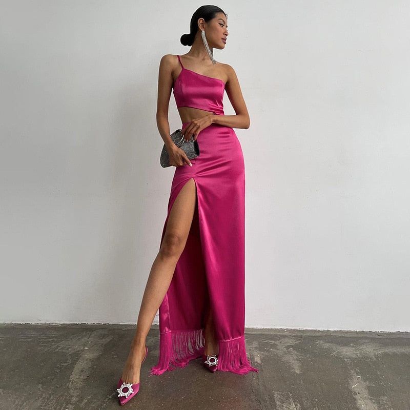 Caprice High Split Satin Maxi Dress