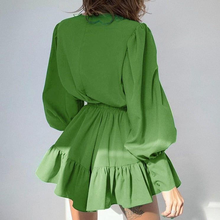 Willow Puff Sleeve Gathered Waist Ruffle Mini Dress