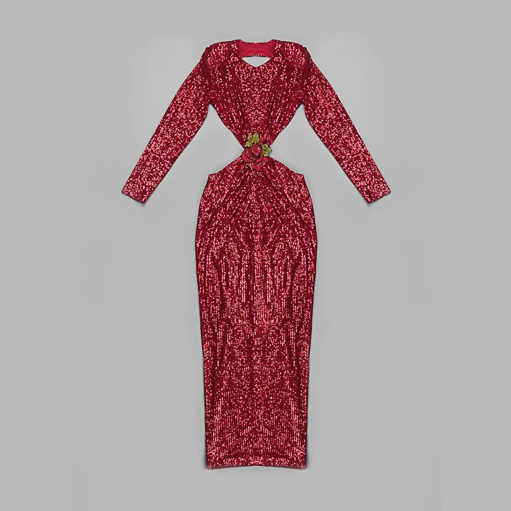 First Kiss Long Sleeve Cutout Sequin Maxi Dress