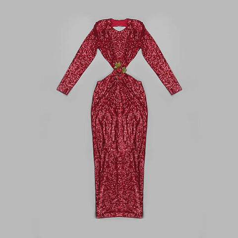 First Kiss Long Sleeve Cutout Sequin Maxi Dress