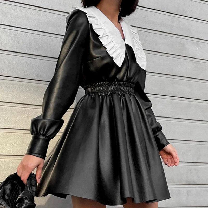 Seraphic Grace Long Sleeve Leather Mini Dress