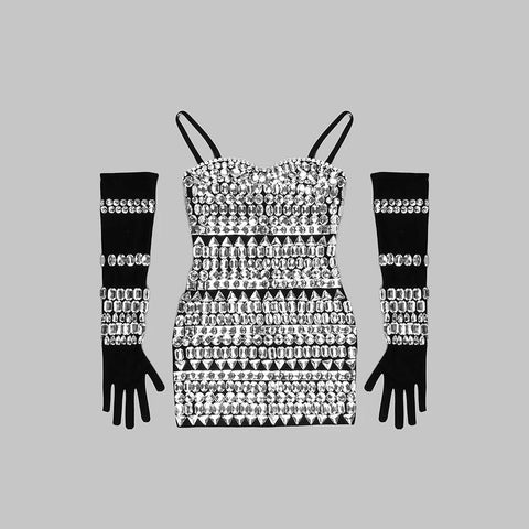 Look At Me Diamond Mini Dress With Gloves