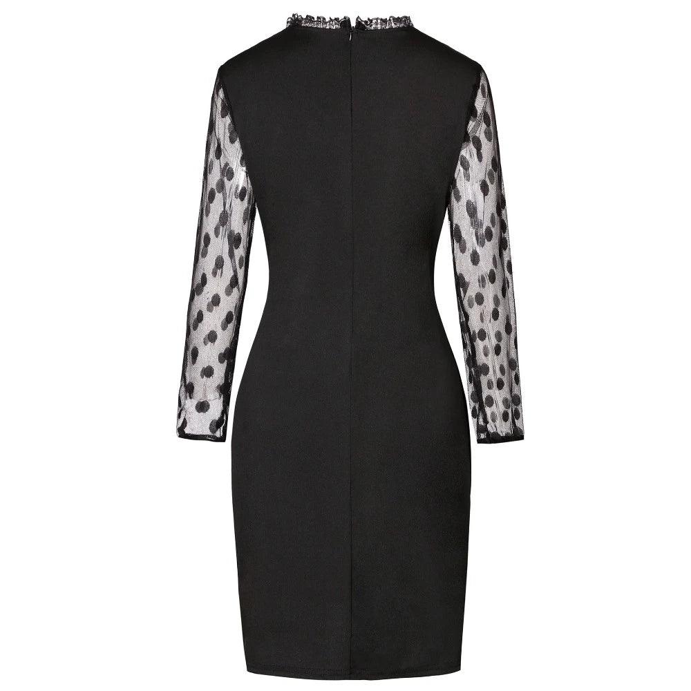 Becky Dot Print Long Sleeve Mesh Party Dress