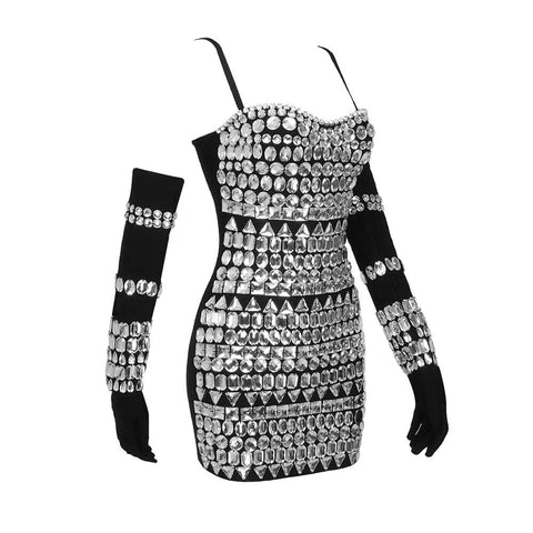 Look At Me Diamond Mini Dress With Gloves