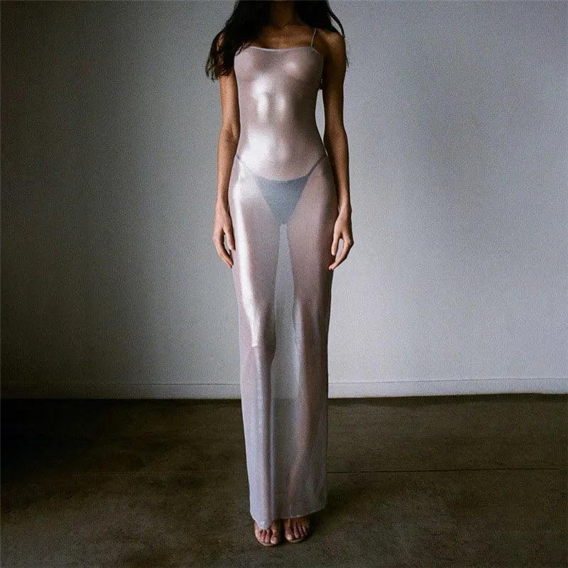 Focused On Me Sheer Metallic Maxi Dress