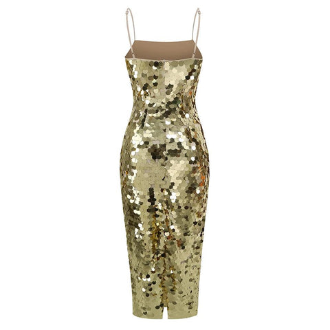 Golden Glow Sequin Midi Dress