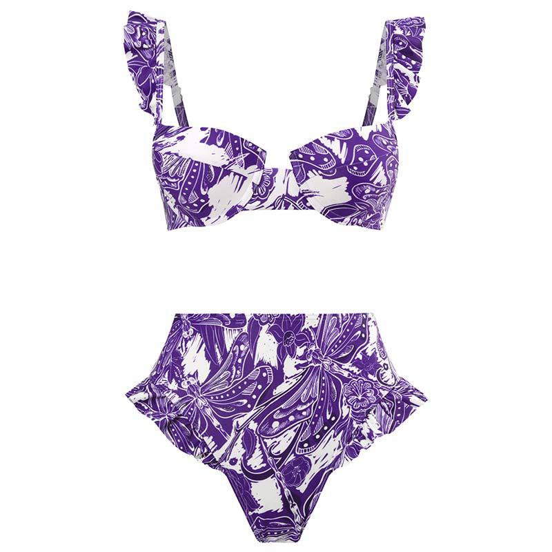 Contrast abstract print bikini swimwear