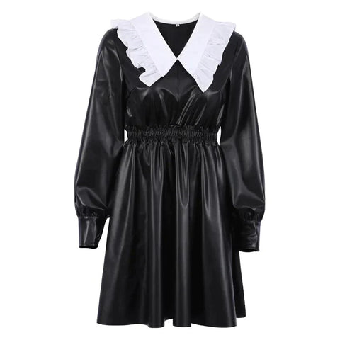 Seraphic Grace Long Sleeve Leather Mini Dress