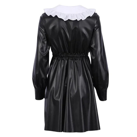 Seraphic Grace Long Sleeve Leather Mini Dress