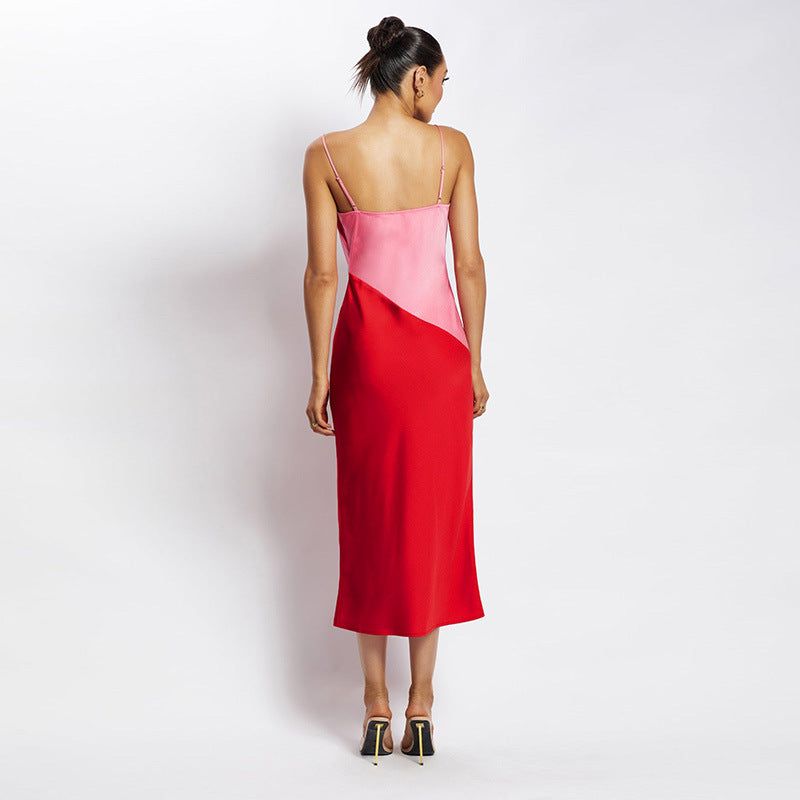 Strawberry Fields Diagonal Panel Satin Midi Dress