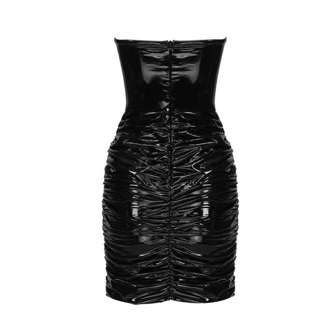 Crazy About You Ruched Leather Mini Dress