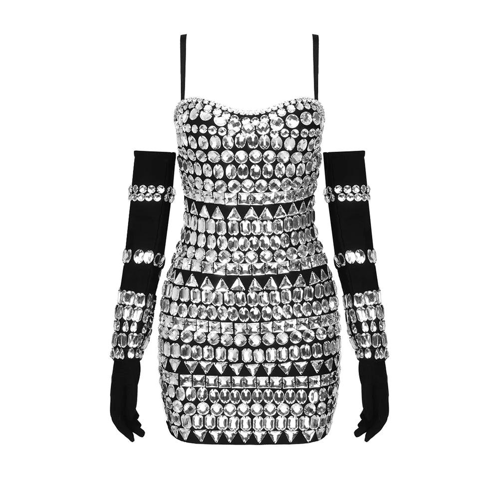 Look At Me Diamond Mini Dress With Gloves