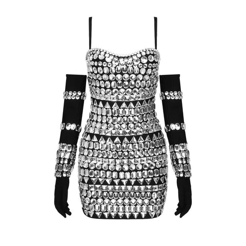 Look At Me Diamond Mini Dress With Gloves