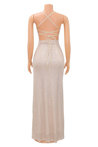 Backless High Split Evening Prom Dress