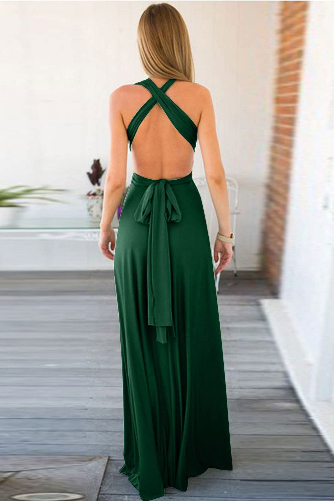 Backless Plunging Evening Dress Prom Gown