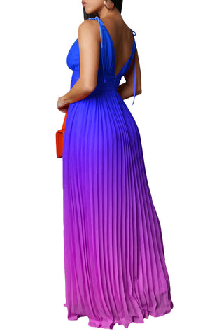 Backless Plunging Gradient Maxi Dress